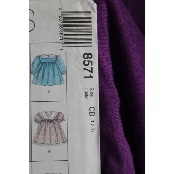 McCalls 8571 Sewing pattern girls dress puff sleeve A line skirt size 1 2 3 - Picture 2 of 5